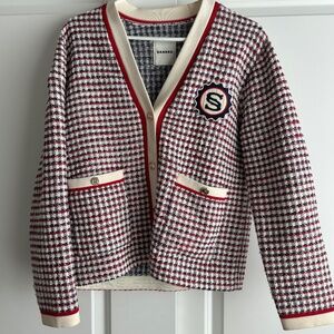 Sandro knitted tweed cardigan (please see stained cuffs)